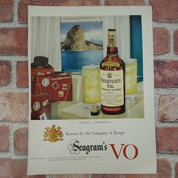 1950 Seagrams VO Whisky Vtg Magazine Print Ad Travel Stickers Cruise Scene - Picture 10 of 11